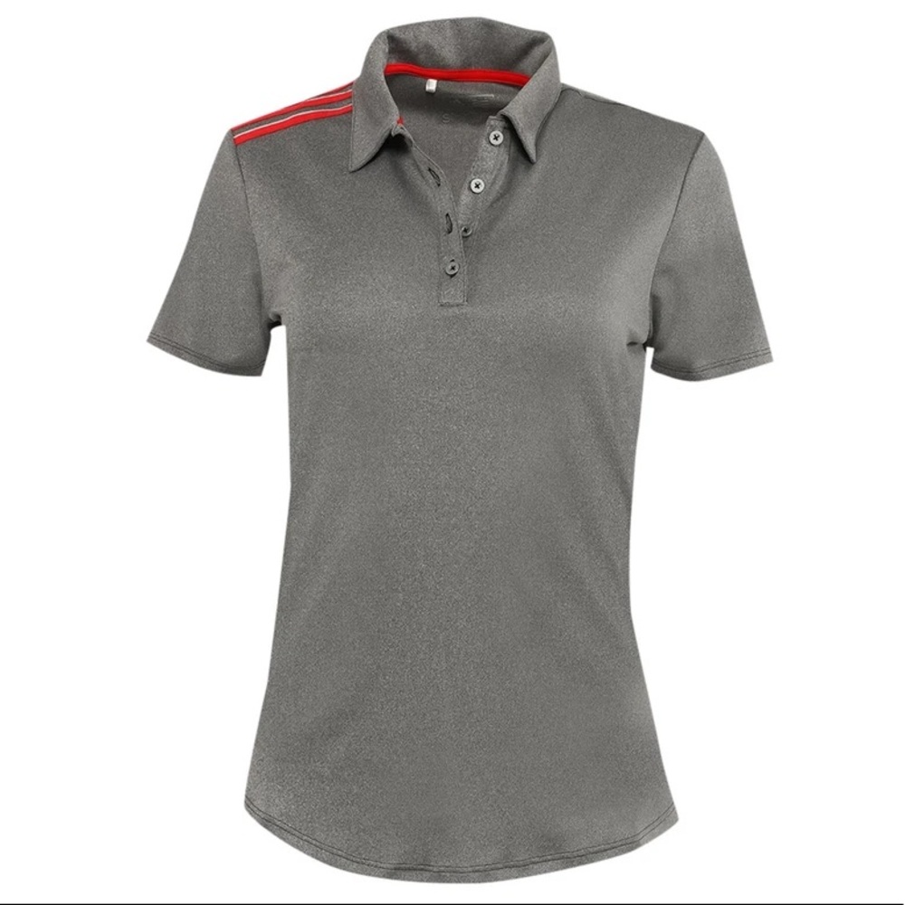 🆕 adidas 3-Stripes Shoulder Sport Polo Shirt Gray and red 106